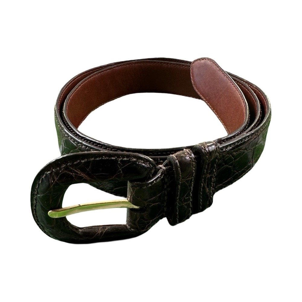 Bespoke Deep Brown Genuine Caiman Crocodile Mens Belt Size 34 US NWOT